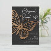 Invitation Honeywind Brun Noir Boho Papillon Douce 16  (Debout devant)