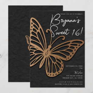 Invitation Honeywind Brun Noir Boho Papillon Sweet 16