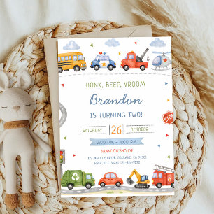 Invitation Honk Beep Choo Choo Camions Voitures Anniversaire