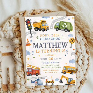 Invitation Honk Bip Choo Choo Camions Voitures Anniversaire