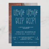 Invitation Honk Blue Typographie Drive Par Grad Party (Devant / Derrière)