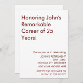 Invitation Honorer une carrière remarquable Retraite Ajouter  (Devant / Derrière)