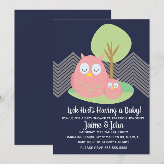 Invitation Hoot de Baby shower de hibou moderne (Devant / Derrière)