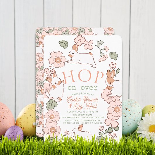Invitation Hop on Over Bunny Boho Floral Easter Brunch