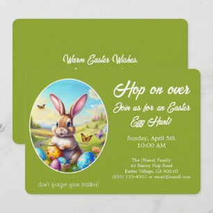 Invitation Hop on Over Chasse aux œufs de Pâques Lapin Vert -