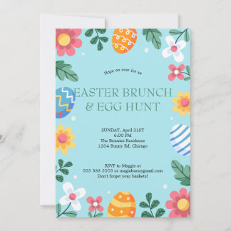 Invitation Hop on Over Easter Brunch Egg Hunt Bunny Floral