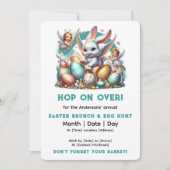 Invitation Hop On Over Easter Bunny & Oeufs Nom personnalisab (Devant)
