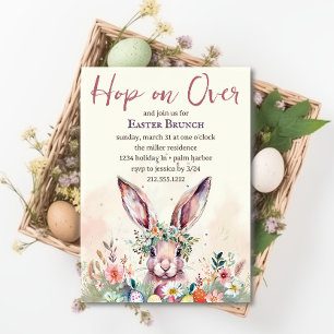 Invitation Hop on Over Easter Bunny Spring Brunch floral