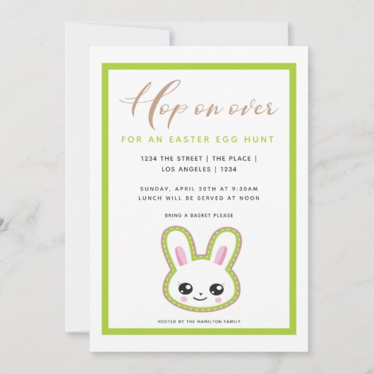 Invitation Hop On Over Easter Egg Hunt Bunny Personnalisé (Devant)