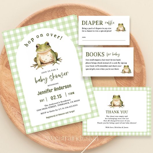 Invitation Hop On Over Frog Thème Baby shower