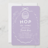 Invitation Hop on Over Lavender Bow Bunny Baby Shower (Devant)