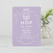 Invitation Hop on Over Lavender Bow Bunny Easter Brunch (Debout devant)