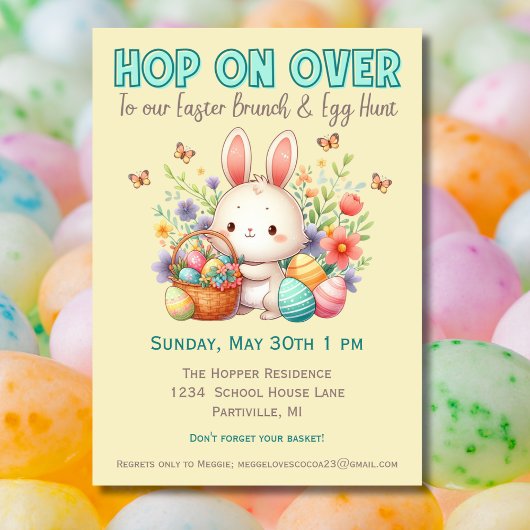 Invitation Hop On Over Pâques Brunch et chasse aux oeufs