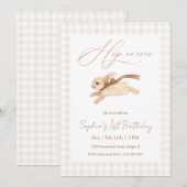 Invitation Hop on Over Running Bunny Birthday (Devant / Derrière)