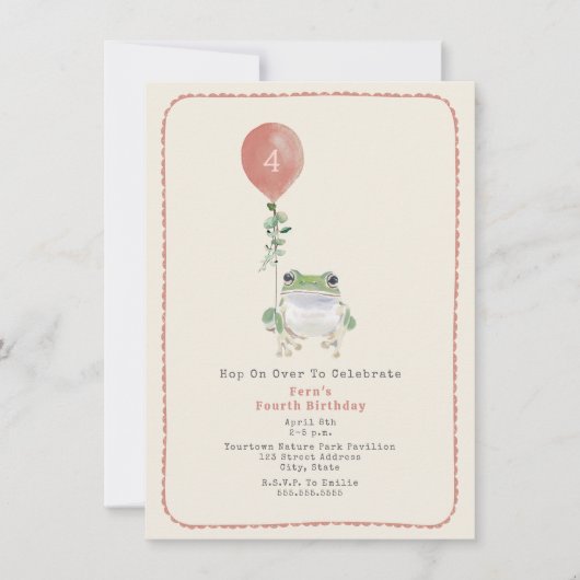 Invitation Hop On Over Woodland Frog Pink Anniversaire (Devant)