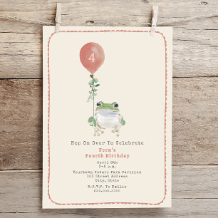 Invitation Hop On Over Woodland Frog Pink Anniversaire