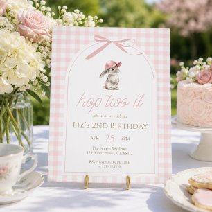 Invitation Hop Two It Rose Gingham Lapin 2e Anniversaire