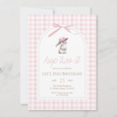 Invitation Hop Two It Rose Gingham Lapin 2e Anniversaire (Devant)