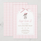 Invitation Hop Two It Rose Gingham Lapin 2e Anniversaire (Devant / Derrière)