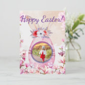 Invitation Hoppy Easter pink egg photo (Debout devant)