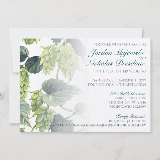 Invitation Hops, Collection Mariage de bière (Devant)