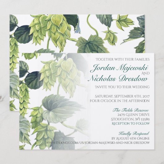 Invitation Hops, Collection Mariage de bière (Devant / Derrière)