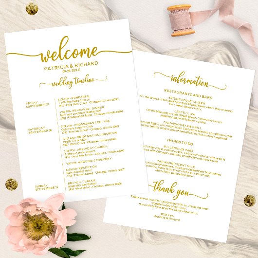 Invitation Horaire du Mariage de fin de semaine Élégante call