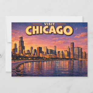 Invitation Horizon de Chicago et lac Michigan au crépuscule
