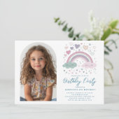 Invitation Horizontal rose I violet arc-en-ciel et coeurs Ann (Debout devant)