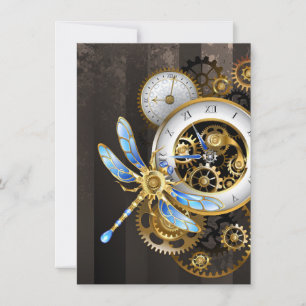 Invitation Horloge à vapeur avec libellule mécanique