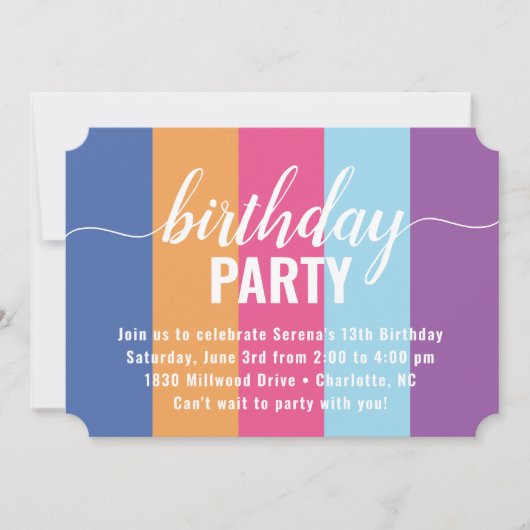 Invitation Horloge couleur vive et audacieuse Anniversaire (Devant)
