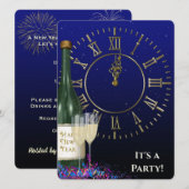 Invitation Horloge du réveillon et Champagne du Nouvel An (Devant / Derrière)