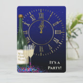 Invitation Horloge du réveillon et Champagne du Nouvel An (Debout devant)