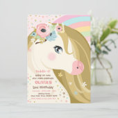 Invitation Horloge fête d'anniversaire Floral rose rose Anniv (Debout devant)