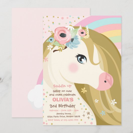 Invitation Horloge fête d'anniversaire Floral rose rose Anniv (Devant / Derrière)