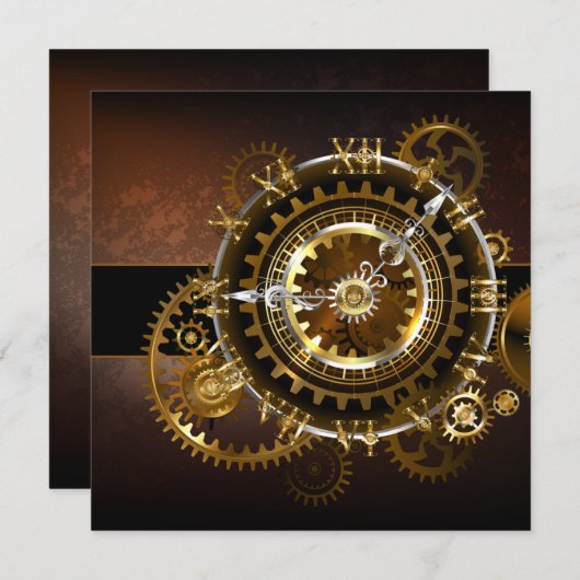 Invitation Horloge Steampunk avec des engrenages anciens (Devant / Derrière)