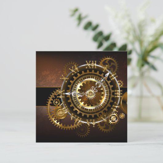 Invitation Horloge Steampunk avec des engrenages anciens (Debout devant)