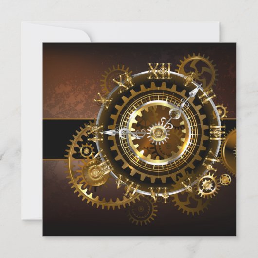 Invitation Horloge Steampunk avec des engrenages anciens (Devant)