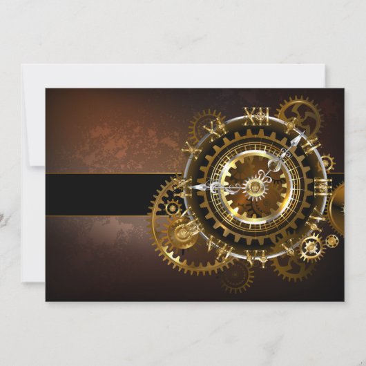 Invitation Horloge Steampunk avec des engrenages anciens (Devant)
