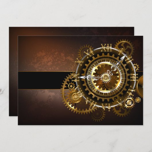 Invitation Horloge Steampunk avec des engrenages anciens (Devant / Derrière)