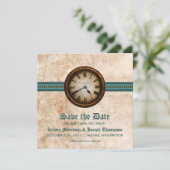 Invitation Horloge turquoise Enregistrer la date Annonce (Debout devant)