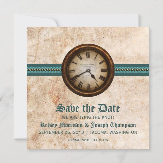 Invitation Horloge turquoise Enregistrer la date Annonce (Devant)