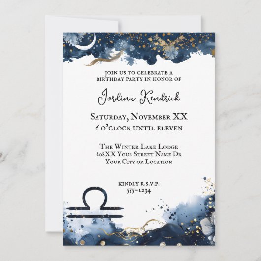 Invitation Horoscope céleste Libra Anniversaire (Devant)