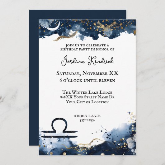 Invitation Horoscope céleste Libra Anniversaire (Devant / Derrière)