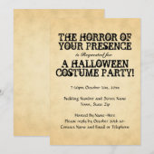 Invitation Horreur de ta présence. Fête d'Halloween. (Devant / Derrière)