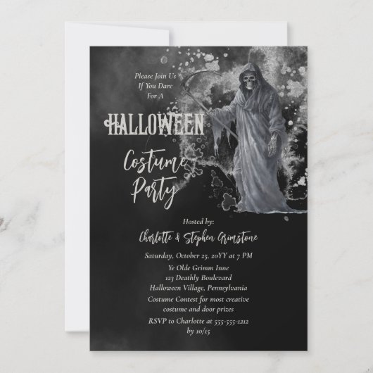 Invitation Horrific Grim Reaper Halloween Costume Party (Devant)