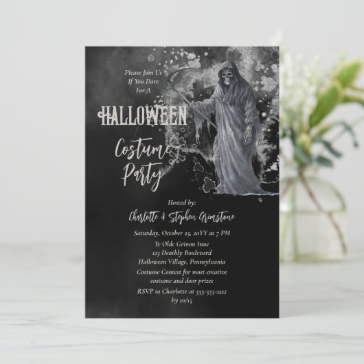 Invitation Horrific Grim Reaper Halloween Costume Party (Debout devant)