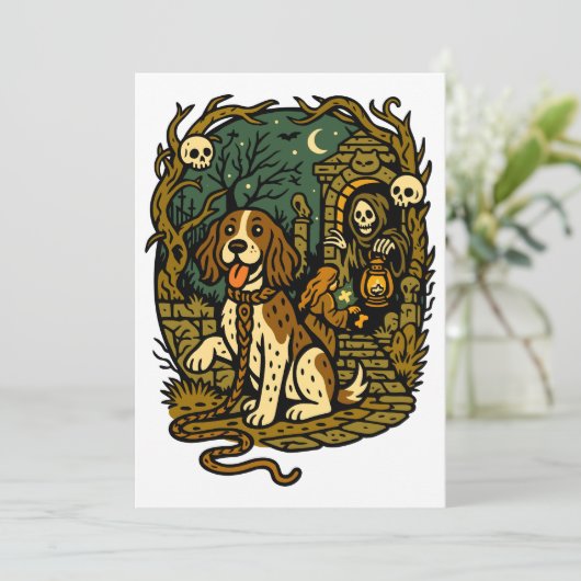 Invitation Horror Spooky Skeleton Dog Aesthetic (Debout devant)