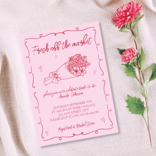 Invitation Hors du marché Fête des mariées rose et rouge main
