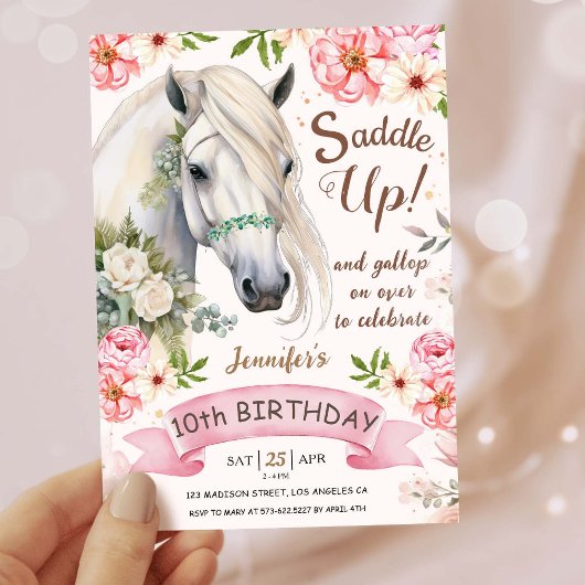 Invitation Horse Anniversaire Filles Rose 10e Anniversaire